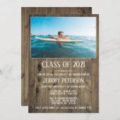 Foto-Graduierungsparty für Holzplanks einladen Einladung (Vorne/Hinten)