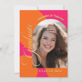 Foto-Graduierungsparty für Hot Pink und Orange Arc Einladung (Vorderseite)
