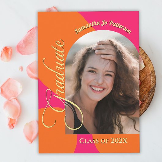 Foto-Graduierungsparty für Hot Pink und Orange Arc Einladung