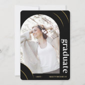 Foto-Graduierungsparty für Schwarz und Gold Einladung (Vorderseite)