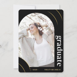 Foto-Graduierungsparty für Schwarz und Gold Einladung