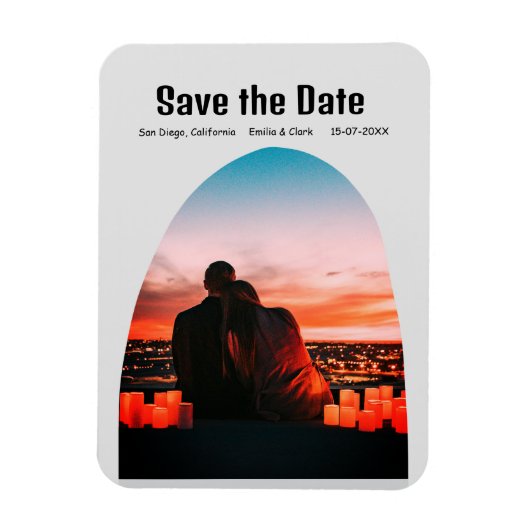 Foto grau boho Save the Date QR moderne Russti Magnet (Vertikal)
