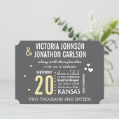 Foto Grau und Gelb Moderne Typografie Hochzeit Einladung (Stehend Vorderseite)