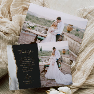 Foto Grau Weiße Achat Gold Schrift Hochzeit Dankeskarte