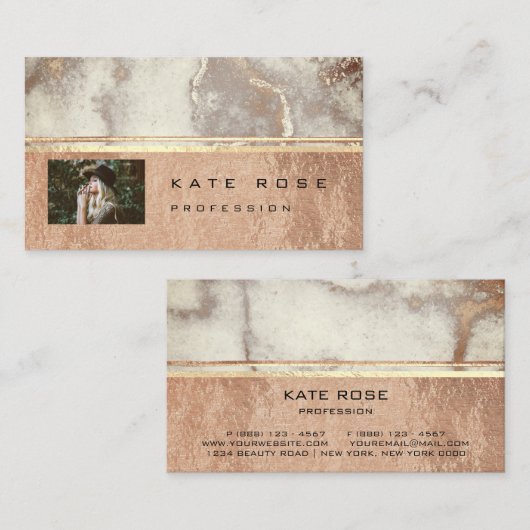 Foto Graue Streifen Marmor Rose Gold Makeup Kupfer Visitenkarte (Vorne/Hinten)