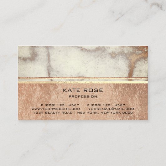 Foto Graue Streifen Marmor Rose Gold Makeup Kupfer Visitenkarte (Rückseite)