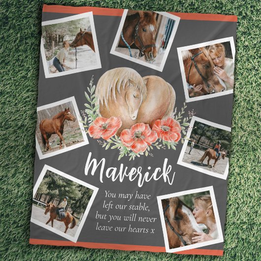 Foto graues Horse-Gedenkherz Fleecedecke