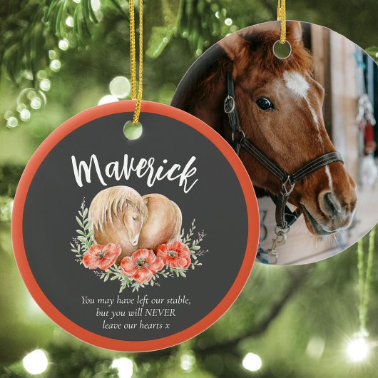 Foto graues Horse-Gedenkherz Keramik Ornament