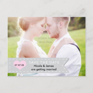 FOTO Graues und rosa Banner SAVE THE DATE Postkart Ankündigungspostkarte