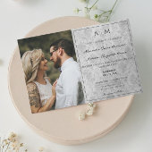 Foto Gray Damask Monogram Wedding Einladung