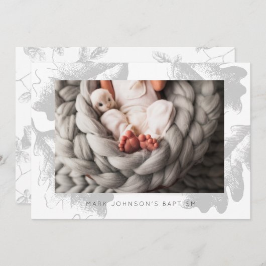 Foto Gray Foliage Taufe Party Einladung (Vorne/Hinten)