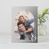 Foto Gray QR Code Hochzeit Save The Date (Stehend Vorderseite)