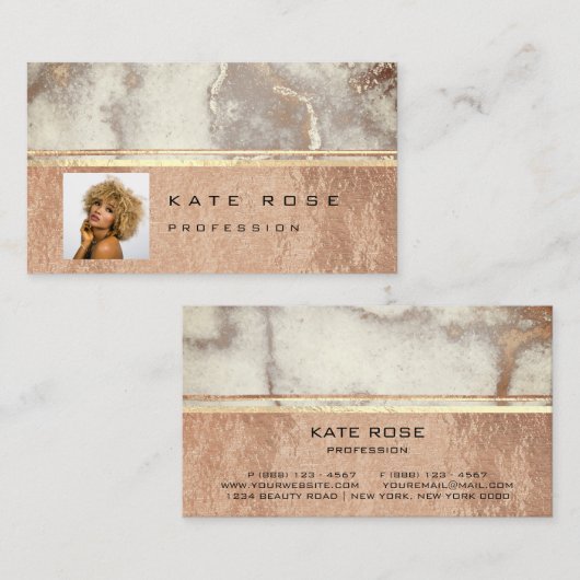 Foto Gray Streifen Marmorplatte Rose Makeup Artist Visitenkarte (Vorne/Hinten)