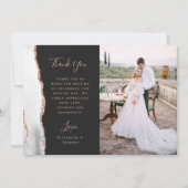 Foto Gray White Agate Rose Gold Script Hochzeit Dankeskarte (Vorderseite)