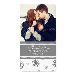 Foto Gray White Snowflakes Winter Wedding Label