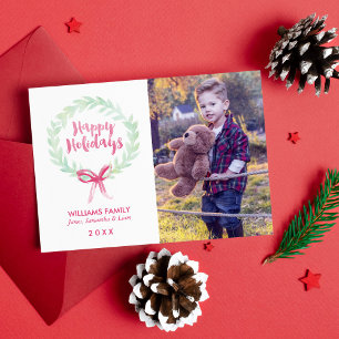 Foto "Green and Red Wreath Holidays" Feiertagskarte