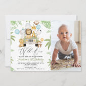 Foto Green Car Safari Wild 1. Geburtstag Einladung (Vorderseite)