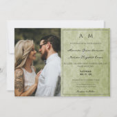 Foto Green Damask Monogram Wedding Einladung (Vorderseite)
