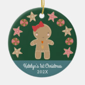 Foto Green First Christmas Gingerbread Baby Girl Keramik Ornament (Vorne)