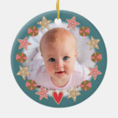 Foto Green First Christmas Gingerbread Baby Girl Keramik Ornament (Hinten)