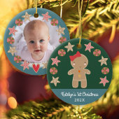 Foto Green First Christmas Gingerbread Baby Girl Keramik Ornament