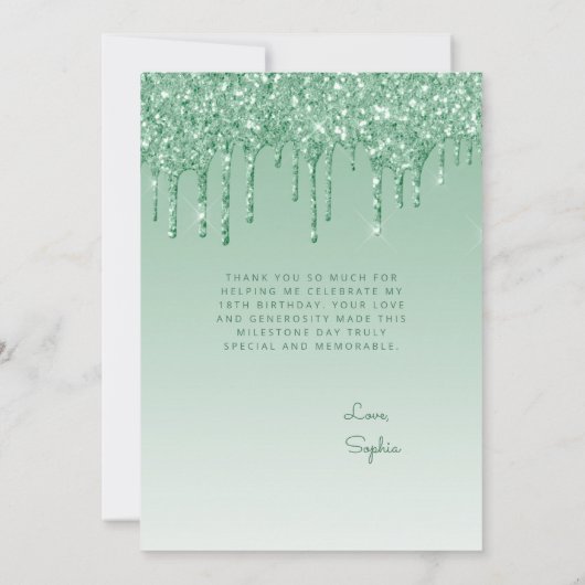 Foto Green Glitzer Tropfen Geburtstag Dankeskarte (Rückseite)