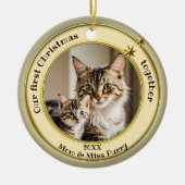 Foto Green Gold First Christmas Zusammen Chat Keramik Ornament (Vorne)