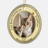 Foto Green Gold First Christmas Zusammen Chat Keramik Ornament (Links)
