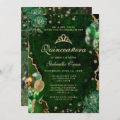 Foto Green Gold Floral Agate Quinceanera Einladung (Vorne/Hinten)