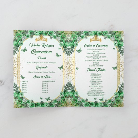 Foto Green Gold Glitzer Floral Quinceanera Programm (Innenseite)