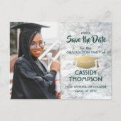 Foto Green & Gold Marble Abschluss Save the Date Postkarte (Vorderseite)