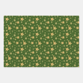 Foto Green Gold Star Pattern Weihnachten Geschenkpapier Set
