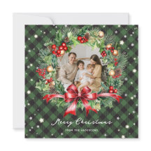 Foto Green Kariert Wreath Stars Frohe Weihnachten