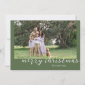 Foto Green Minimal Script Weihnachtskarte Feiertagskarte (Vorderseite)