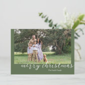 Foto Green Minimal Script Weihnachtskarte Feiertagskarte (Stehend Vorderseite)