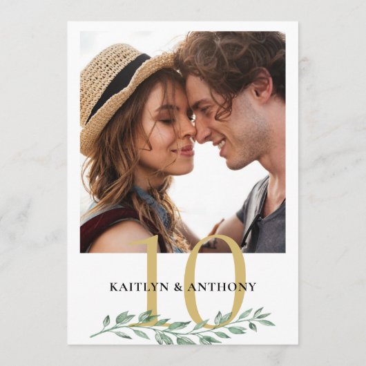 Foto Greenery Gold Wedding Tischnummer Sign (Rückseite)