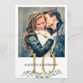 Foto Greenery Gold Wedding Tischnummer Sign (Vorderseite)