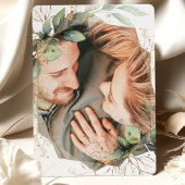 Foto Greenery und Imitate Goldene Hochzeit Einladung