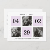 Foto Grid Collage | Lavendel | SAVE THE DATE Ankündigungspostkarte (Vorne/Hinten)