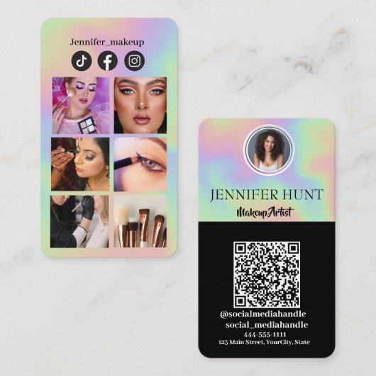 Foto Grid Instagram QR Code Social Media Visitenkarte (Vorne/Hinten)