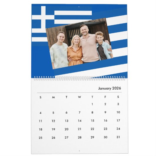 Foto Griechenland Flaggenende mit den μερολιο 2026 Kalender (Jan 2026)