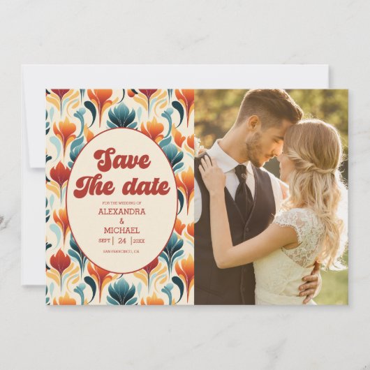 Foto Groovy Retro 70er Floral Wedding Save The Date (Vorderseite)