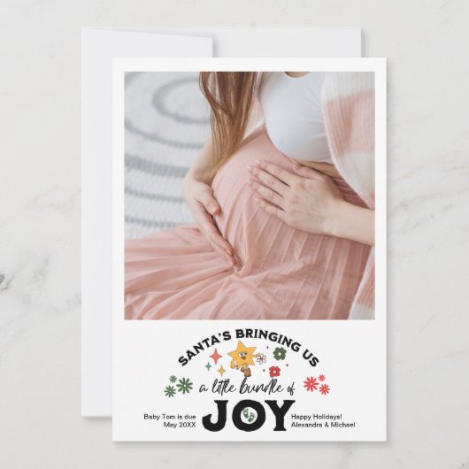 Foto Groovy Weihnachtsschwangerschaft Ankündigung (Vorderseite)