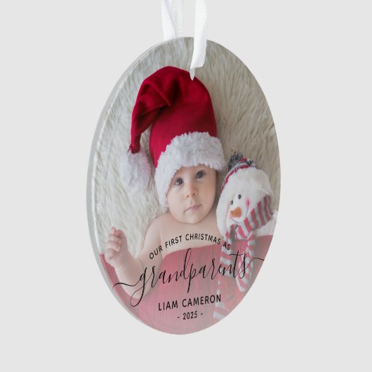 Foto Großeltern Erste Weihnachts-Schwarze Schrift Ornament (Vorderseite)