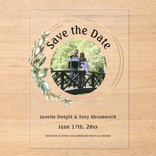 Foto Grüne Blätter Save the Date Acryleinladungen (Vorderseite)