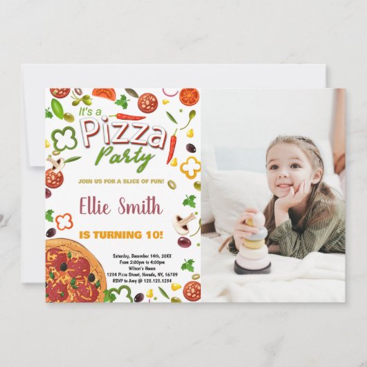 Foto Grüne Gemüsepizza Geburtstag Einladung (Vorderseite)