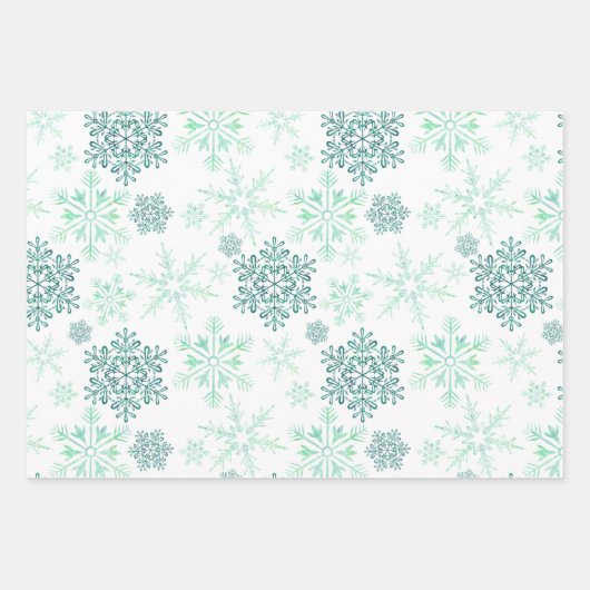Foto Grüne Schneeflocken Set 3 Geschenkpapier Set (Vorderseite 3)