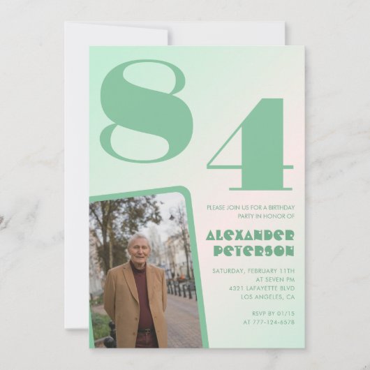 Foto Grüner Gradient 84. Geburtstag Einladung (Vorderseite)