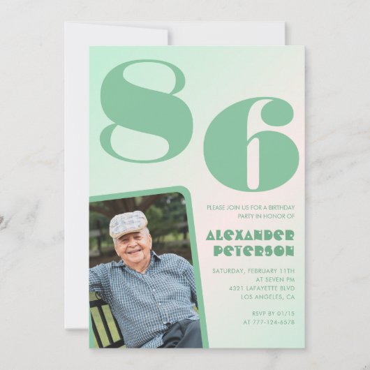 Foto Grüner Gradient 86. Geburtstag Einladung (Vorderseite)