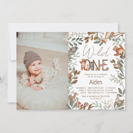 Foto Grünwald Waldtierwald 1. Geburtstag Einladung (Vorderseite)